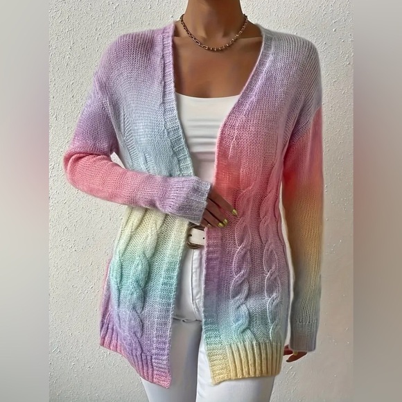 NIP-Ombre Long Sleeve V-Neck Twist Front Cardigans - Picture 1 of 3